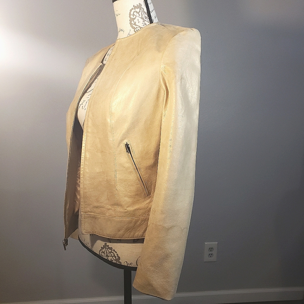 SOLD SOLD i.e. Champagne Gold Suede Vintage Moto Jacket,  Sm